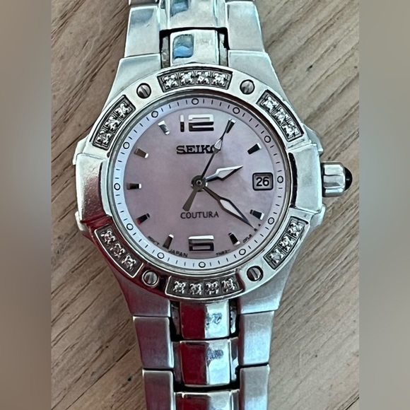 Seiko Accessories - Seiko Coutura Ladies Watch Genuine Diamonds Pink Pearl Dial Stainless Bracelet
